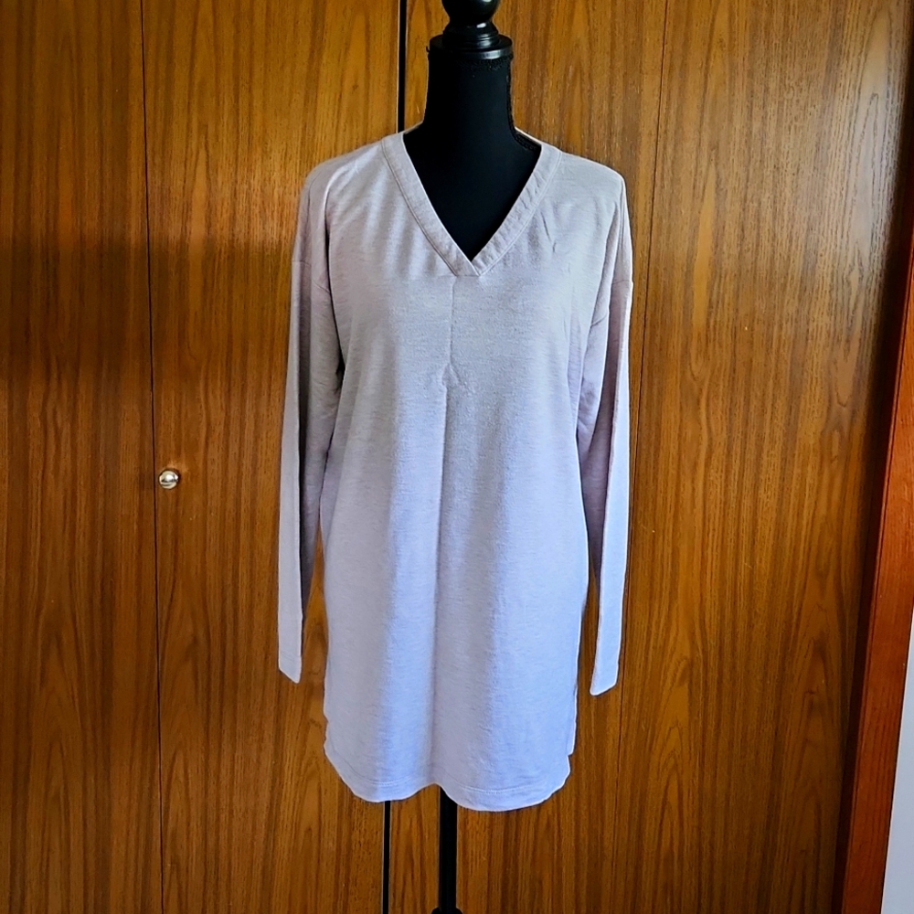 Jjill -Pure Jill  v neck tunic, side slit, mushroom, large-tall. Some wear